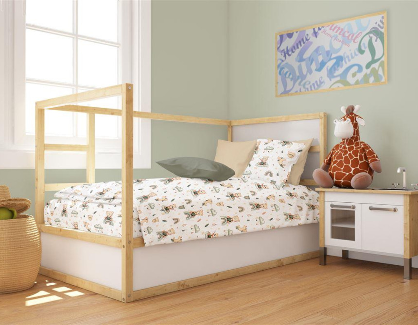 Παπλωματοθήκη Εμπριμέ bebe Cloudy Bear 581 120X160 White-Olive 100% Cotton