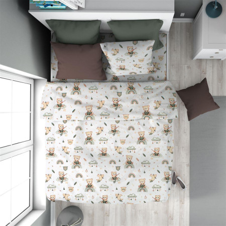 Παπλωματοθήκη Εμπριμέ kids Cloudy Bear 581 160X240 White-Olive 100% Cotton