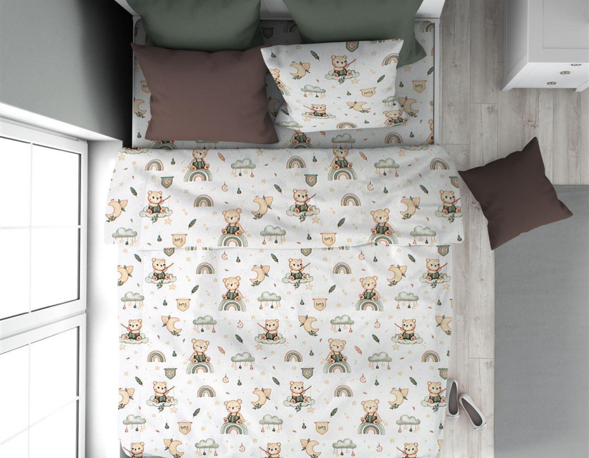 Παπλωματοθήκη Εμπριμέ kids Cloudy Bear 581 160X240 White-Olive 100% Cotton