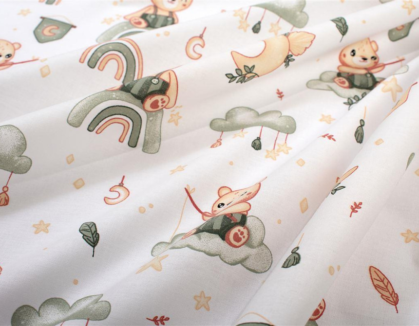 Σεντονάκι Λίκνου bebe Cloudy Bear 581 80X110 White-Olive 100% Cotton