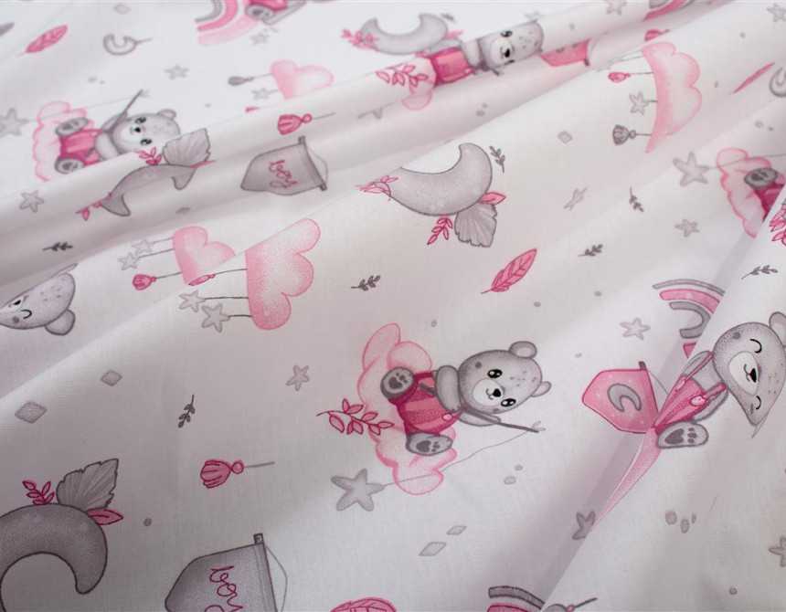 Πάνα Χασέ bebe Cloudy Bear 582 80X80 White-Pink 100% Cotton