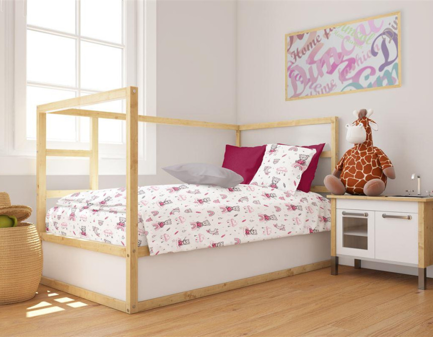 Παπλωματοθήκη Εμπριμέ bebe Cloudy Bear 582 120X160 White-Pink 100% Cotton