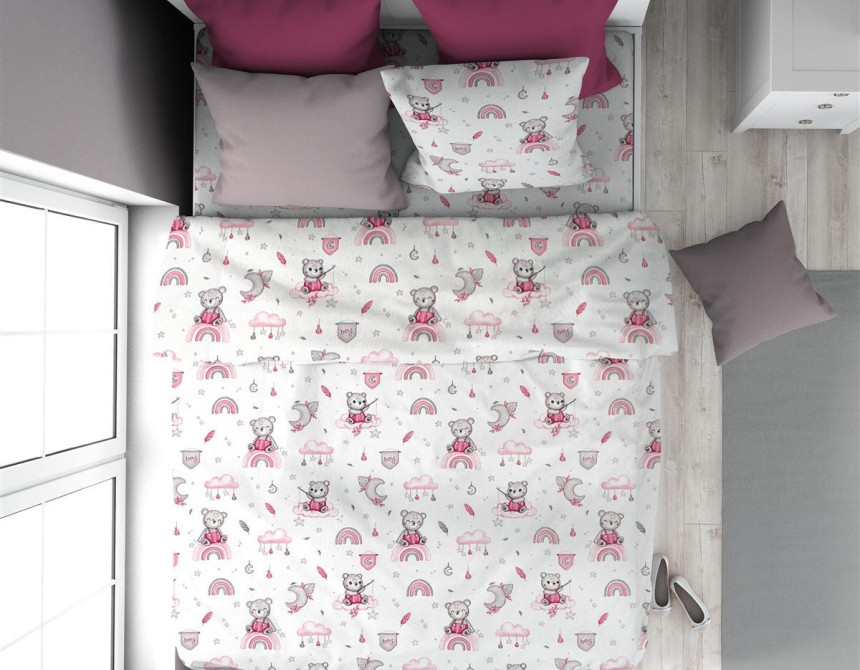 Παπλωματοθήκη Εμπριμέ kids Cloudy Bear 582 160X240 White-Pink 100% Cotton