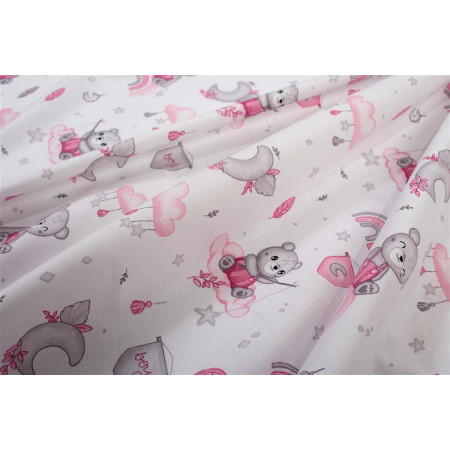 Σεντονάκι Λίκνου bebe Cloudy Bear 582 80X110 White-Pink 100% Cotton