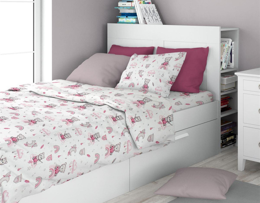 Σεντόνια Εμπριμέ Σετ 2 τεμ kids Cloudy Bear 582 160X240 White-Pink 100% Cotton