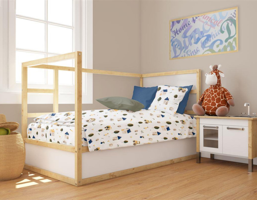 Παπλωματοθήκη Εμπριμέ bebe Village 579 120X160 White-Green 100% Cotton