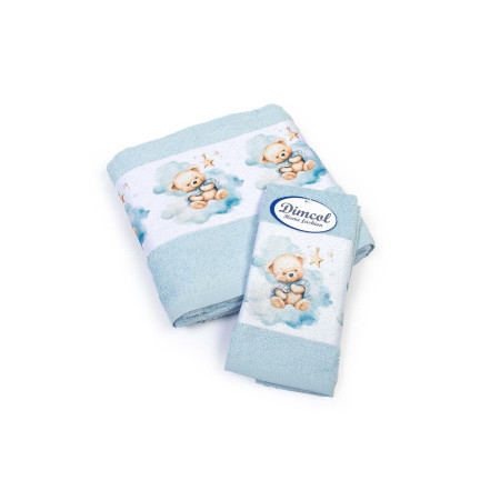 Πετσέτα Σετ 2 τεμ Με Ψηφιακή Εκτύπωση bebe Cute Bear 301 30X50,70X140 Sky Blue 100% Cotton