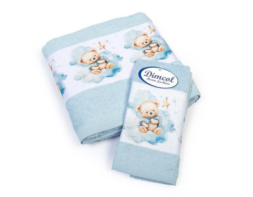Πετσέτα Σετ 2 τεμ Με Ψηφιακή Εκτύπωση bebe Cute Bear 301 30X50,70X140 Sky Blue 100% Cotton