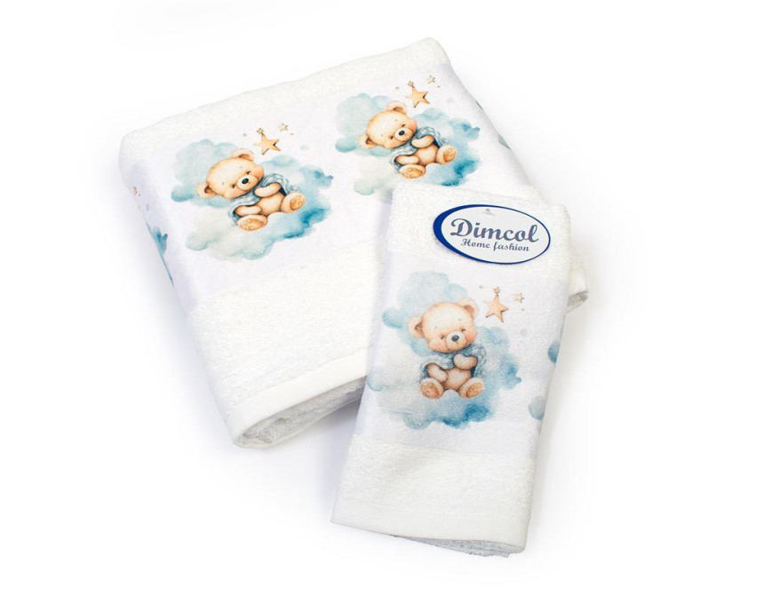 Πετσέτα Σετ 2 τεμ Με Ψηφιακή Εκτύπωση bebe Cute Bear 302 30X50,70X140 White 100% Cotton