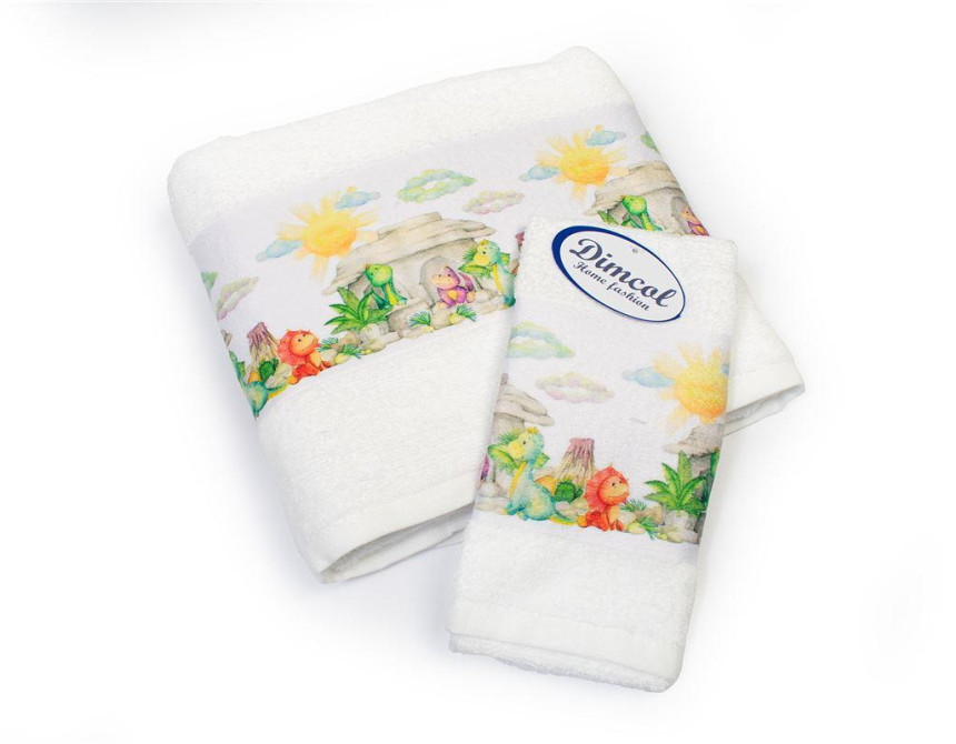 Πετσέτα Σετ 2 τεμ Με Ψηφιακή Εκτύπωση bebe Dinosaurs 311 30X50,70X140 White 100% Cotton