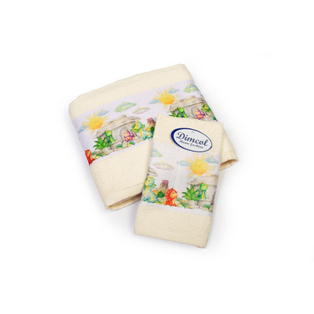 Πετσέτα Σετ 2 τεμ Με Ψηφιακή Εκτύπωση bebe Dinosaurs 312 30X50,70X140 Ecru 100% Cotton