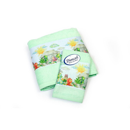 Πετσέτα Σετ 2 τεμ Με Ψηφιακή Εκτύπωση bebe Dinosaurs 313 30X50,70X140 Mint 100% Cotton