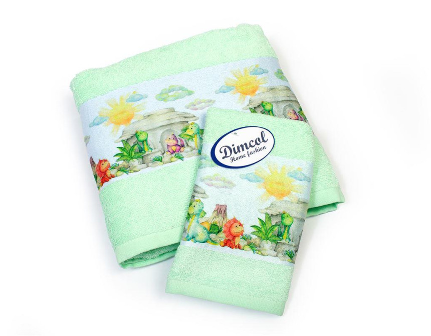 Πετσέτα Σετ 2 τεμ Με Ψηφιακή Εκτύπωση bebe Dinosaurs 313 30X50,70X140 Mint 100% Cotton