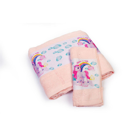 Πετσέτα Σετ 2 τεμ Με Ψηφιακή Εκτύπωση bebe Magic Unicorn 315 30X50,70X140 Pink 100% Cotton