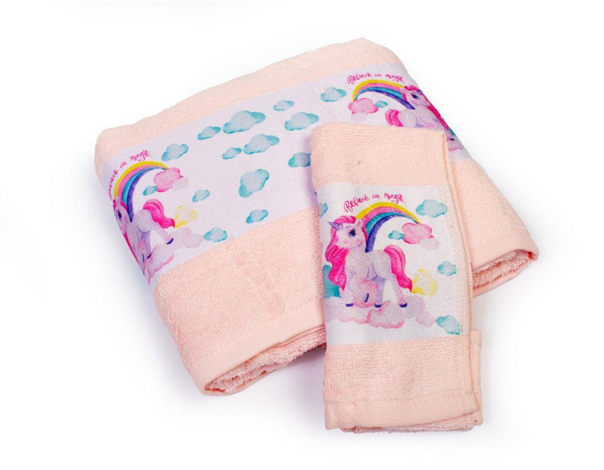 Πετσέτα Σετ 2 τεμ Με Ψηφιακή Εκτύπωση bebe Magic Unicorn 315 30X50,70X140 Pink 100% Cotton