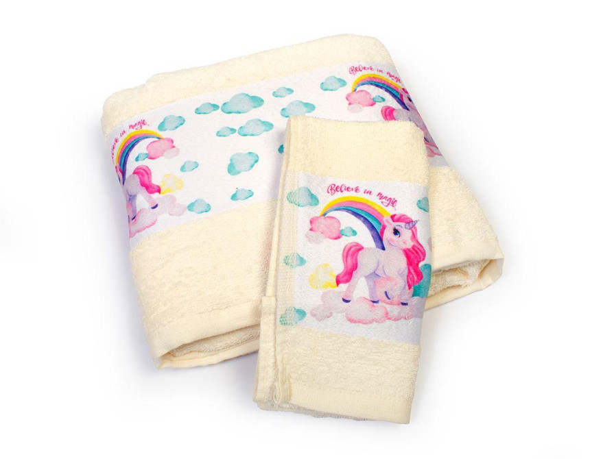Πετσέτα Σετ 2 τεμ Με Ψηφιακή Εκτύπωση bebe Magic Unicorn 317 30X50,70X140 Ecru 100% Cotton