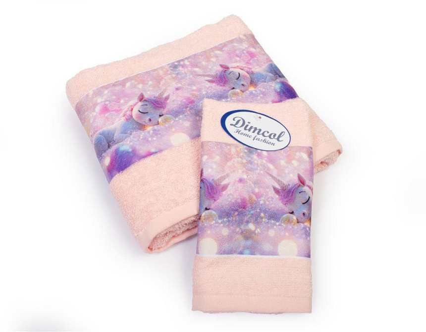 Πετσέτα Σετ 2 τεμ Με Ψηφιακή Εκτύπωση bebe Dreaming Unicorn 320 30X50,70X140 Pink 100% Cotton