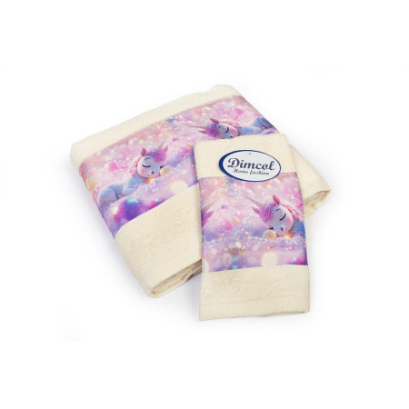 Πετσέτα Σετ 2 τεμ Με Ψηφιακή Εκτύπωση bebe Dreaming Unicorn 322 30X50,70X140 Ecru 100% Cotton