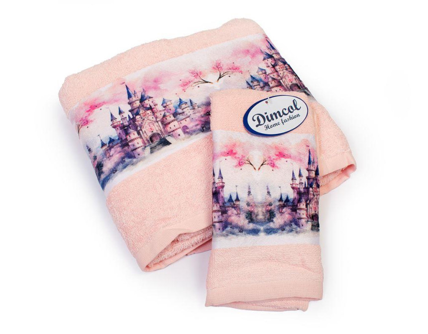 Πετσέτα Σετ 2 τεμ Με Ψηφιακή Εκτύπωση bebe Fairytale Castle 325 30X50,70X140 Pink 100% Cotton