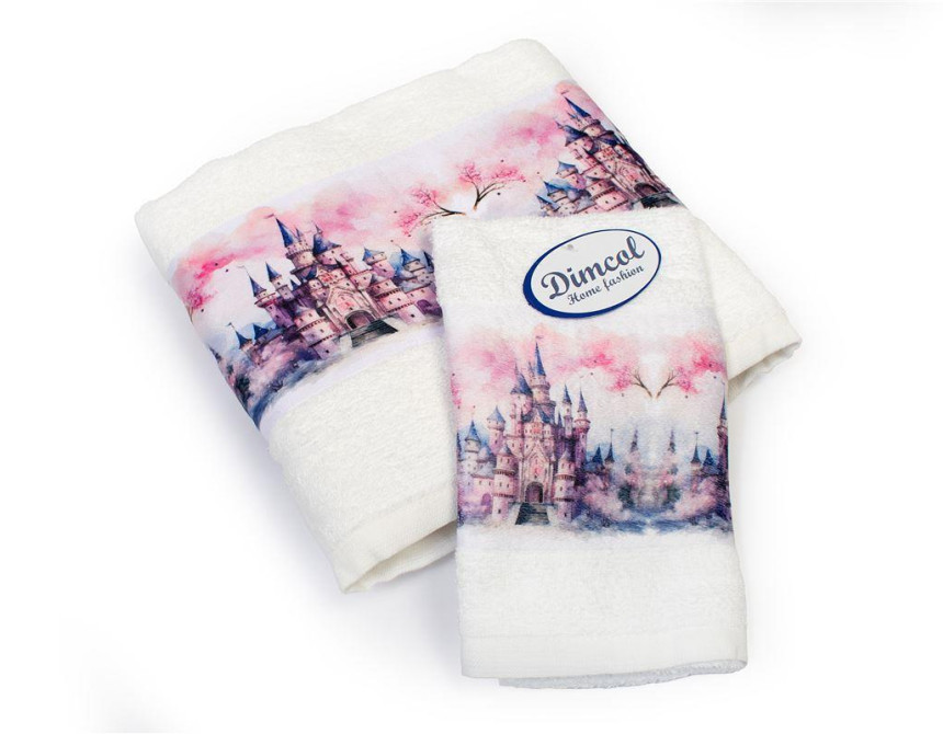 Πετσέτα Σετ 2 τεμ Με Ψηφιακή Εκτύπωση bebe Fairytale Castle 326 30X50,70X140 White 100% Cotton