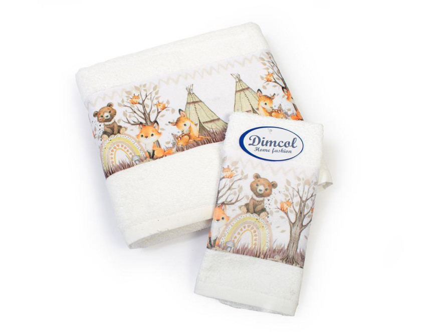 Πετσέτα Σετ 2 τεμ Με Ψηφιακή Εκτύπωση bebe Forest Animals 335 30X50,70X140 White 100% Cotton