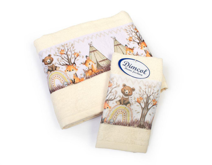 Πετσέτα Σετ 2 τεμ Με Ψηφιακή Εκτύπωση bebe Forest Animals 336 30X50,70X140 Ecru 100% Cotton