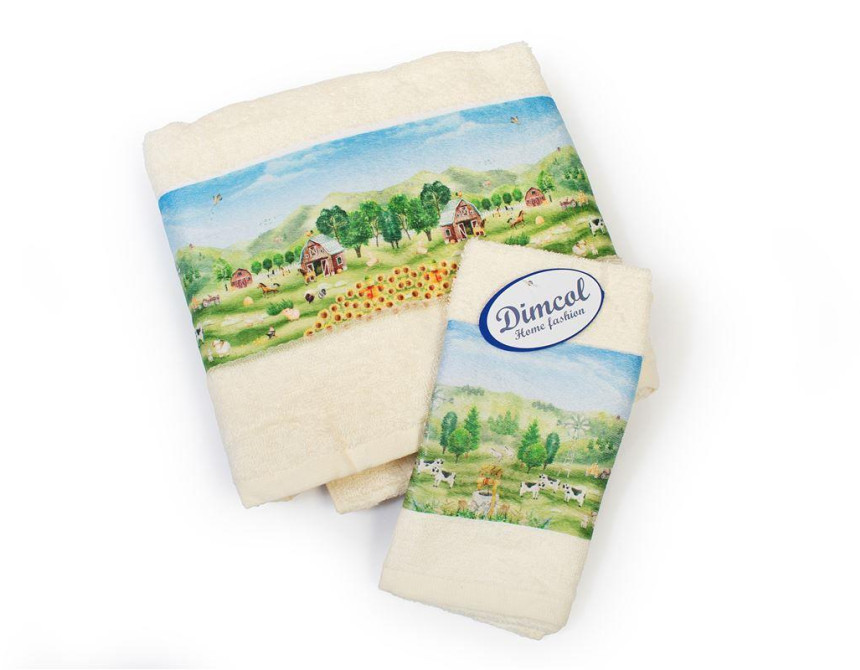 Πετσέτα Σετ 2 τεμ Με Ψηφιακή Εκτύπωση bebe Farm 341 30X50,70X140 Ecru 100% Cotton