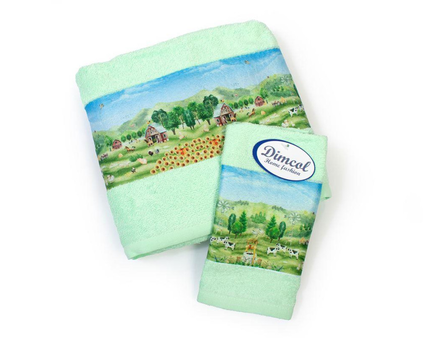Πετσέτα Σετ 2 τεμ Με Ψηφιακή Εκτύπωση bebe Farm 342 30X50,70X140 Mint 100% Cotton
