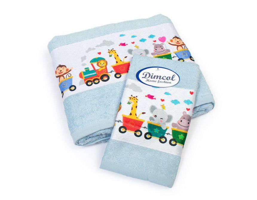 Πετσέτα Σετ 2 τεμ Με Ψηφιακή Εκτύπωση bebe Train 345 30X50,70X140 Sky Blue 100% Cotton