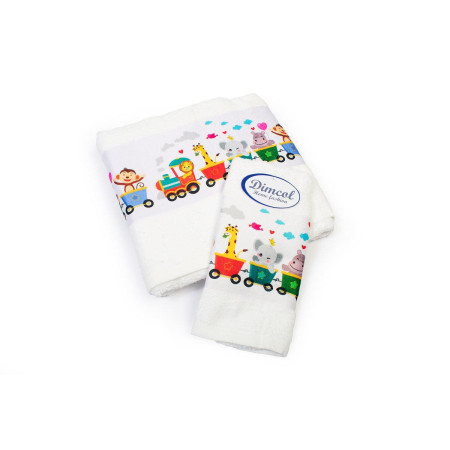 Πετσέτα Σετ 2 τεμ Με Ψηφιακή Εκτύπωση bebe Train 346 30X50,70X140 White 100% Cotton