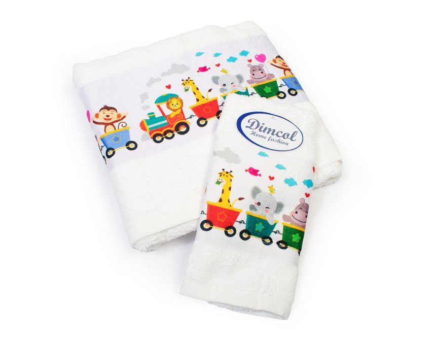 Πετσέτα Σετ 2 τεμ Με Ψηφιακή Εκτύπωση bebe Train 346 30X50,70X140 White 100% Cotton