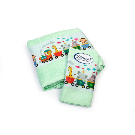 Πετσέτα Σετ 2 τεμ Με Ψηφιακή Εκτύπωση bebe Train 348 30X50,70X140 Mint 100% Cotton
