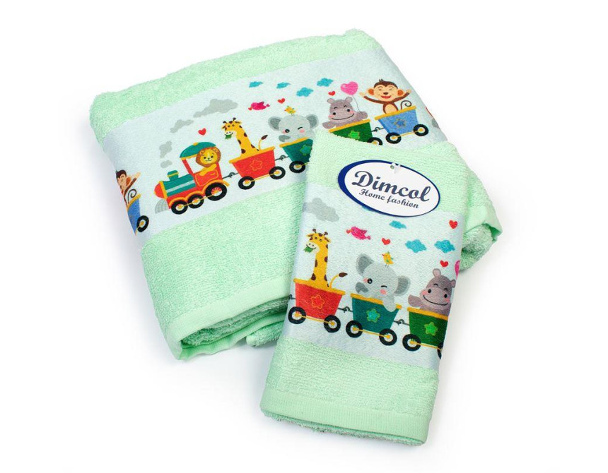 Πετσέτα Σετ 2 τεμ Με Ψηφιακή Εκτύπωση bebe Train 348 30X50,70X140 Mint 100% Cotton