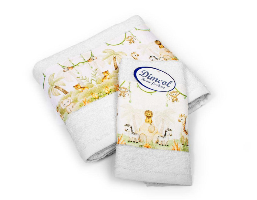 Πετσέτα Σετ 2 τεμ Με Ψηφιακή Εκτύπωση bebe Jungle 350 30X50,70X140 White 100% Cotton