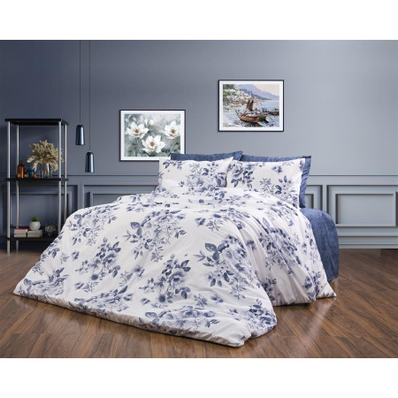Παπλωματοθήκη Εμπριμέ Βερονίκη 486 220X240 White-Blue 70/30 Cott/Pol