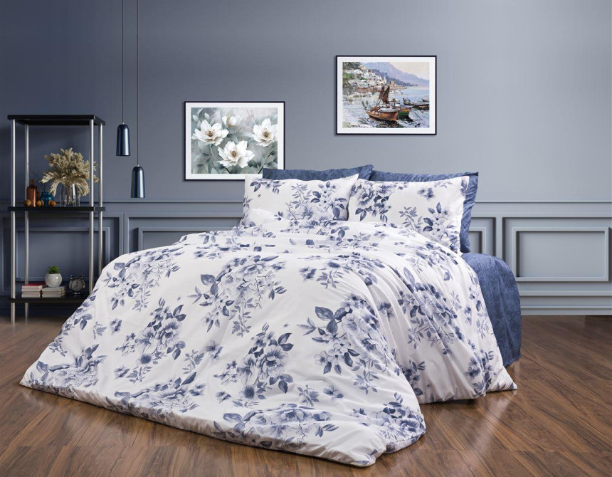 Σεντόνια Εμπριμέ Σετ 4 τεμ Βερονίκη 486 220X240 White-Blue 70/30 Cott/Pol