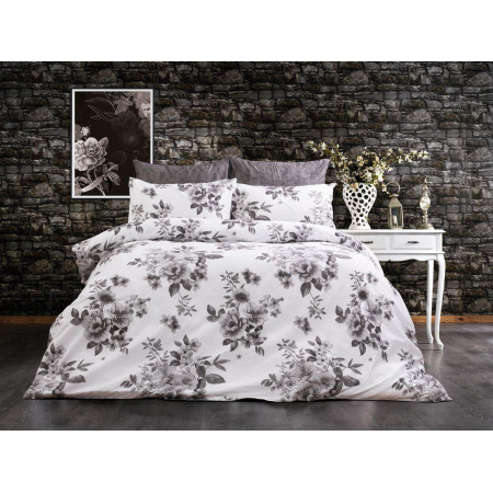 Παπλωματοθήκη Εμπριμέ Βερονίκη 487 160X240 White-Grey 70/30 Cott/Pol