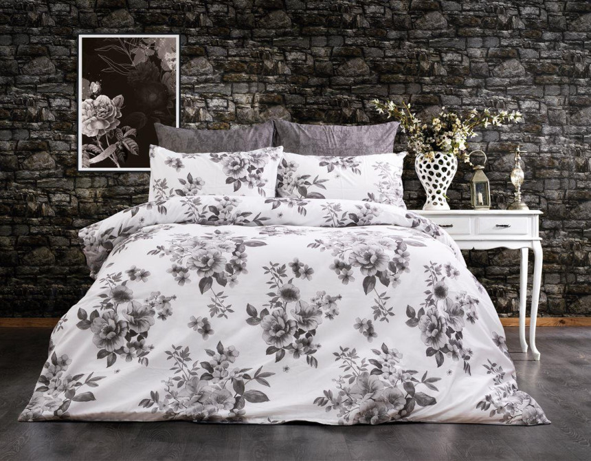 Παπλωματοθήκη Εμπριμέ Βερονίκη 487 160X240 White-Grey 70/30 Cott/Pol