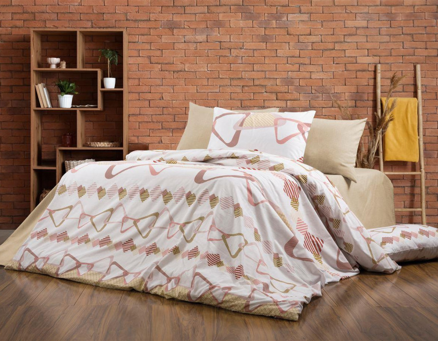 Σεντόνια Εμπριμέ Σετ 4 τεμ Δαρεία 490 220X240 White-Beige 70/30 Cott/Pol