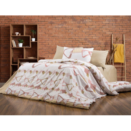 Σεντόνια Εμπριμέ Σετ 3 τεμ Δαρεία 490 160X240 White-Beige 70/30 Cott/Pol