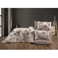 Παπλωματοθήκη Εμπριμέ Διώνη 600 160X240 White-Mocha 70/30 Cott/Pol