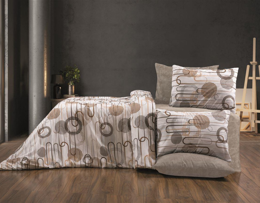 Παπλωματοθήκη Εμπριμέ Διώνη 600 160X240 White-Mocha 70/30 Cott/Pol