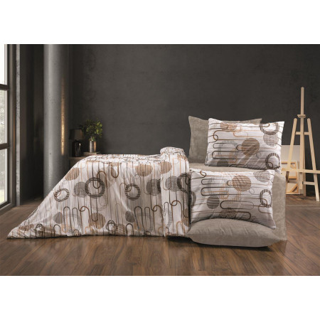 Σεντόνια Εμπριμέ Σετ 4 τεμ Διώνη 600 220X240 White-Mocha 70/30 Cott/Pol