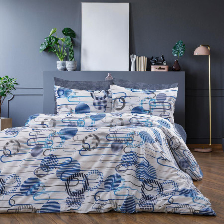 Σεντόνια Εμπριμέ Σετ 4 τεμ Διώνη 602 220X240 White-Blue 70/30 Cott/Pol