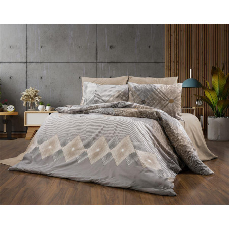 Παπλωματοθήκη Εμπριμέ Καλλιρόη 603 220X240 Grey-Mocha 70/30 Cott/Pol