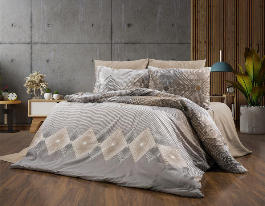 Παπλωματοθήκη Εμπριμέ Καλλιρόη 603 160X240 Grey-Mocha 70/30 Cott/Pol