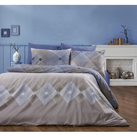 Παπλωματοθήκη Εμπριμέ Καλλιρόη 604 160X240 Grey-Blue 70/30 Cott/Pol