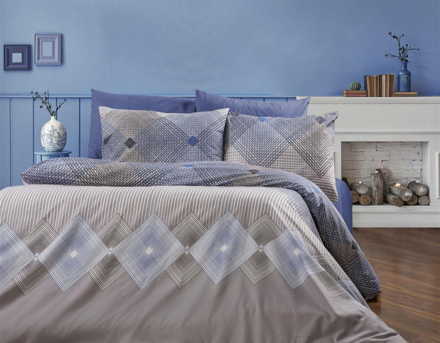 Σεντόνια Εμπριμέ Σετ 4 τεμ Καλλιρόη 604 220X240 Grey-Blue 70/30 Cott/Pol