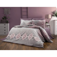 Παπλωματοθήκη Εμπριμέ Καλλιρόη 606 160X240 Grey-Burgundy 70/30 Cott/Pol
