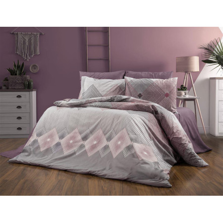 Παπλωματοθήκη Εμπριμέ Καλλιρόη 606 220X240 Grey-Burgundy 70/30 Cott/Pol